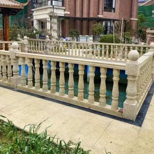 汕尾黄金麻花岗岩石材栏杆，扶手，将军柱，花瓶柱