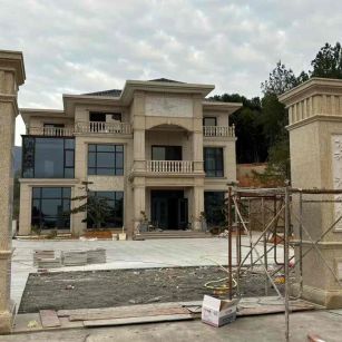 汕尾 黄金麻花岗岩别墅雕花外墙干挂配上门口雕花罗马柱