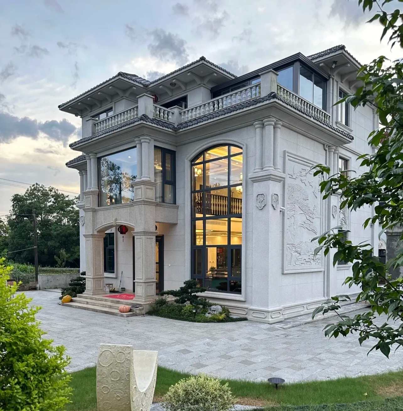 汕尾 白麻花岗岩私人别墅干挂石材豪华定制