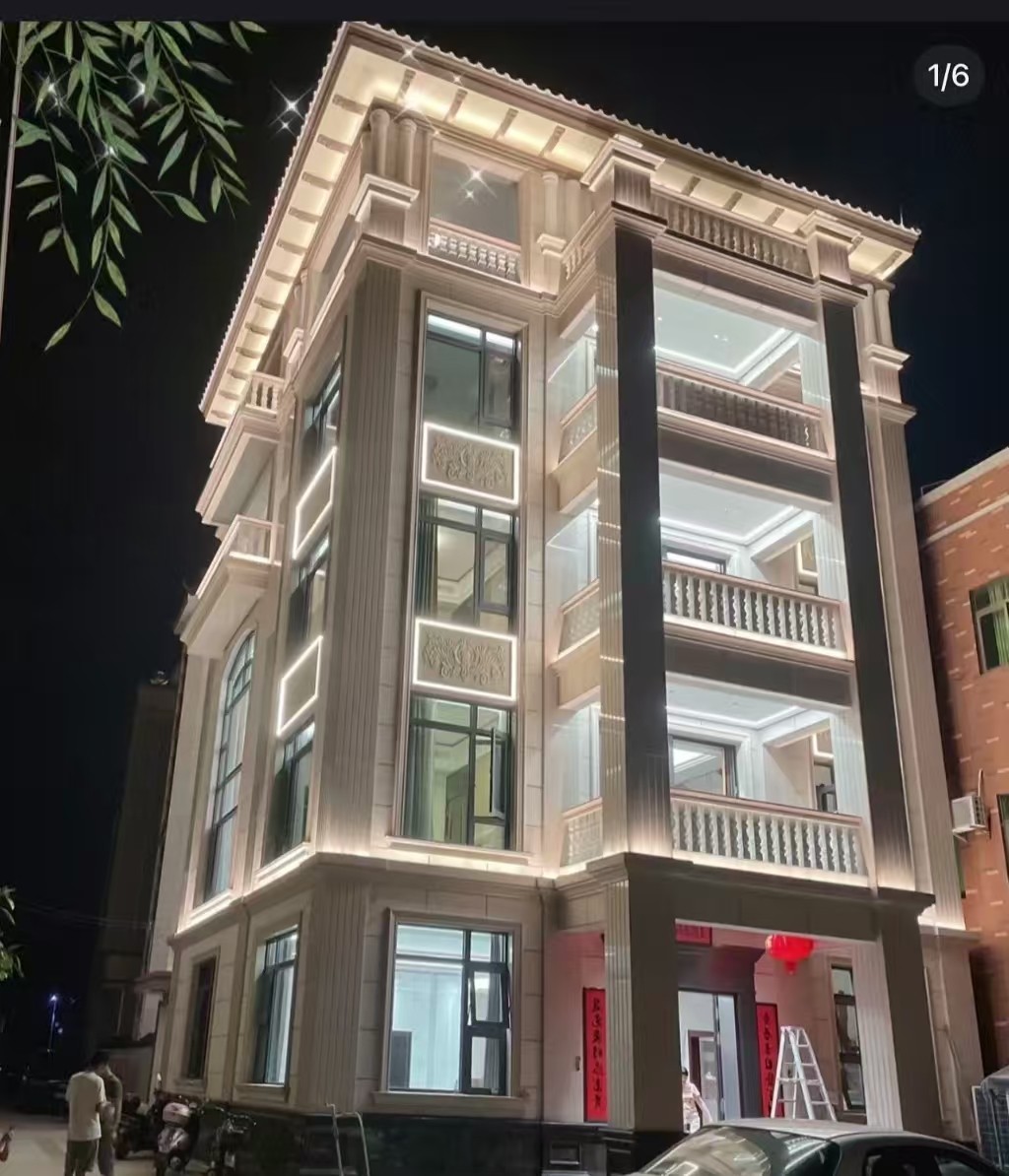 汕尾 芝麻白花岗岩别墅外墙夜间效果