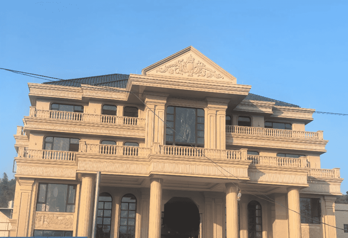 汕尾黄金麻别墅外墙干挂石材效果示例